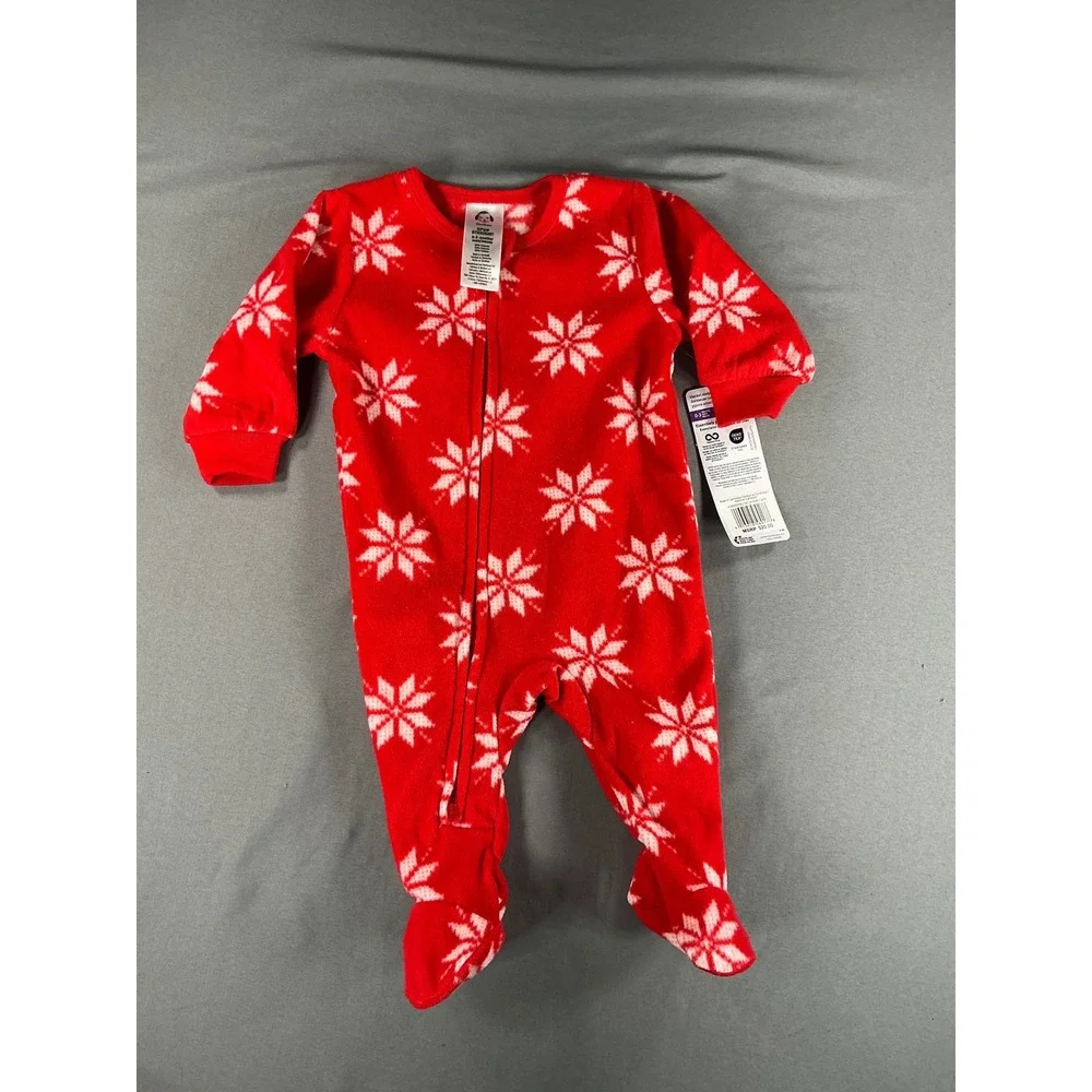NWT Gerber Essentials Baby 0-3 Months Red Snowflake Fleece Footed  Sleeper